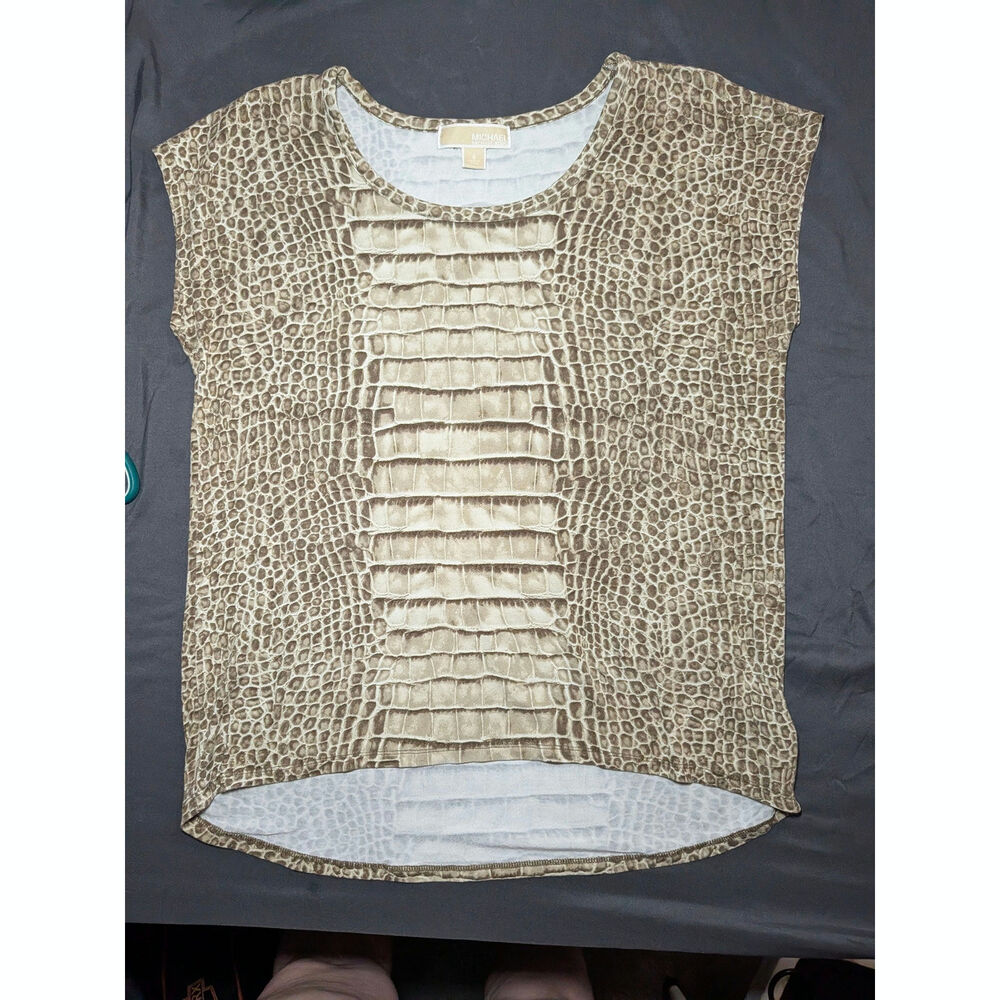 Michael Kors Women's Small Reptile Animal Print Hi-Lo Scoop Neck Cap Sleeve Top